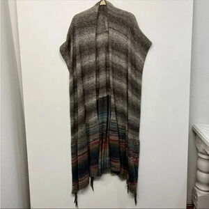 3 Sisters open front sweater poncho One Size shawl scarf fringed Duster Serape